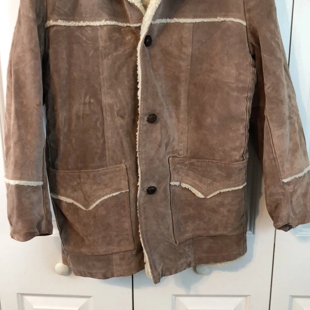 Vintage 70s Marlboro Man Suede Leather Shearling Rancher Coat